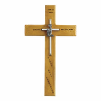 10 inch Personalized First Communion Boy Maple Wood  and Brass Wall Cross